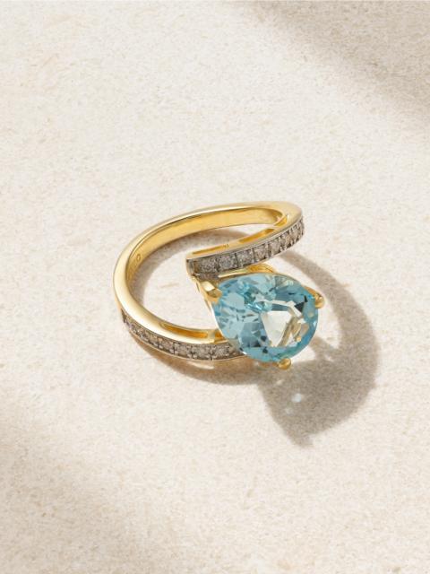 MATEO Slanted 14-karat Gold, Topaz And Diamond Ring