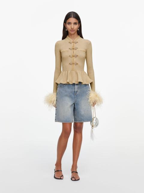 self-portrait Gold Metallic Feather Knit Top