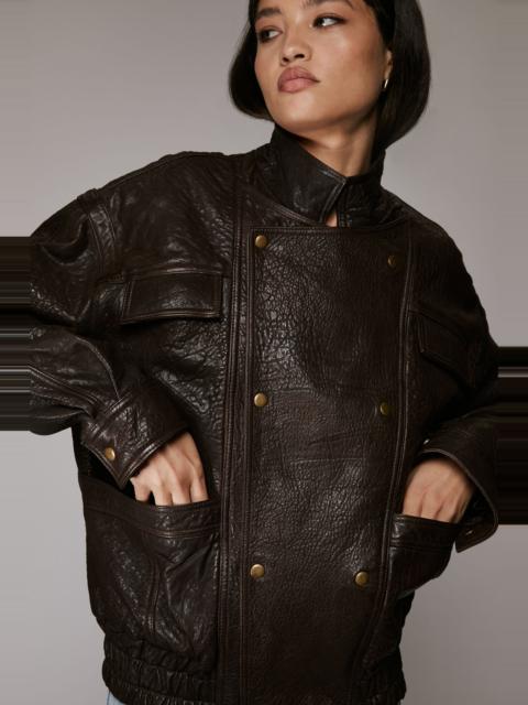 BARDOT Oversized Leather Jacket In Chocolate
