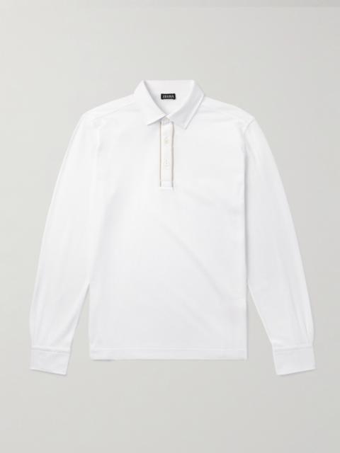 ZEGNA Suede-Trimmed Cotton-Piqué Polo Shirt