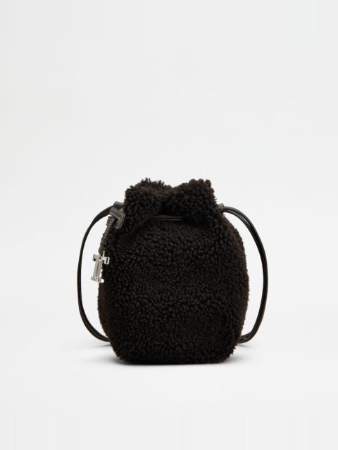 Tod's BUCKET BAG IN SHEARLING MICRO - BROWN