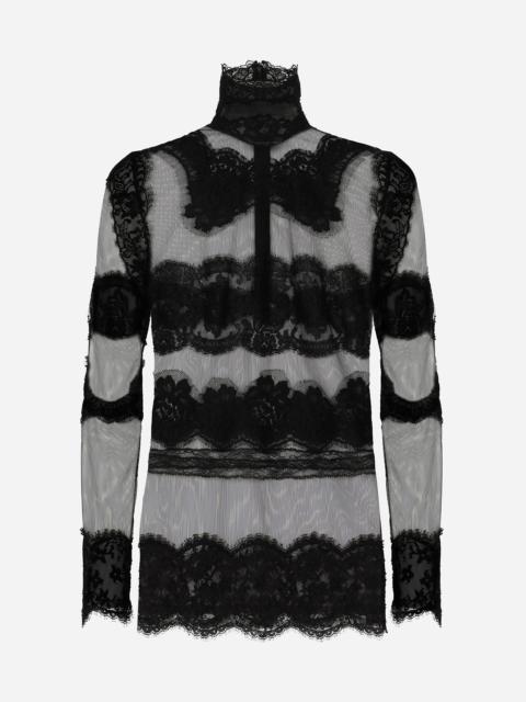 Dolce & Gabbana Tulle turtle-neck top with lace inserts