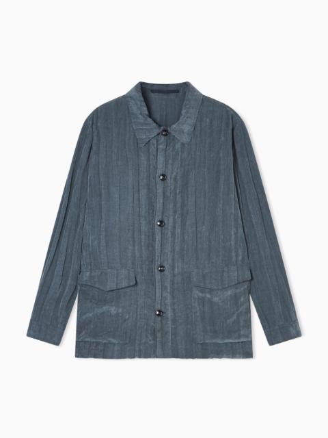 GIORGIO ARMANI BLOUSON IN PLEATED LYOCELL AND NYLON CANVAS