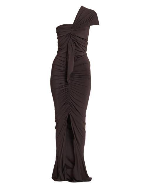 Balmain Women's One-Shoulder Satin Jersey Gown - Marron Chaud