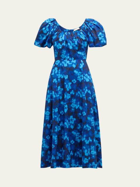 ULLA JOHNSON Imara Floral Short-Sleeve Midi Dress