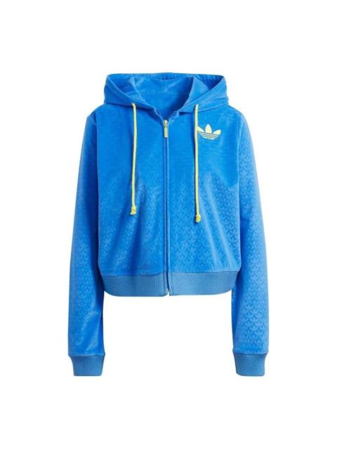adidas (WMNS) adidas Adicolor Heritage Now Velour Zip Hoodies 'Blue' IB2046