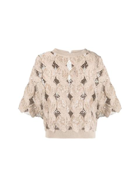 sequin-embellished knitted top