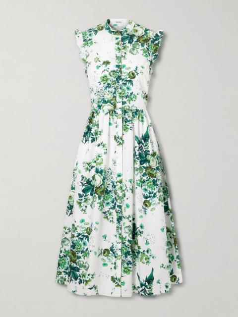 Erdem Ruffled Floral-print Cotton-poplin Midi Shirt Dress