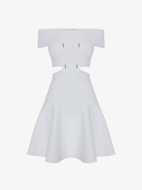 Alexander McQueen Women's Off-the-shoulder Slashed Mini Dress in Optic White