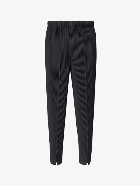 Pleated tapered-leg regular-fit knitted trousers