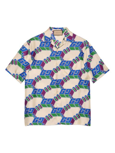 GUCCI Gucci 3D GG Print Silk Shirt 'Blue Ivory' 770432-ZAPEY-9093