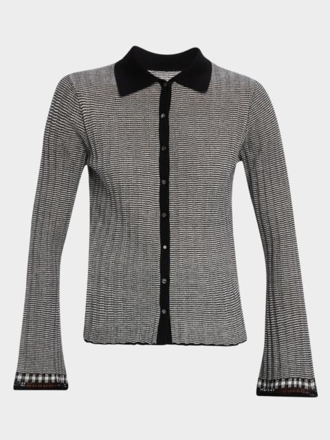 Fine Stripe Silk-Linen Cardigan