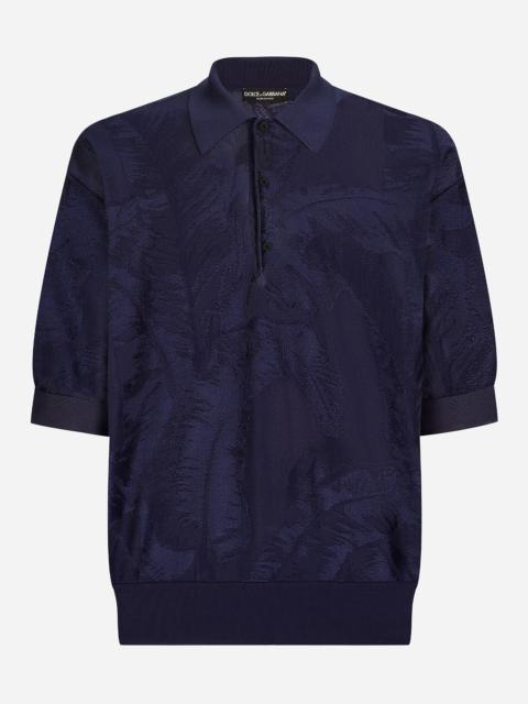 Oversize short-sleeved silk jacquard polo-shirt