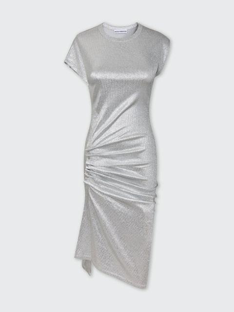 rabanne SILVER DRAPÉ PRESSION DRESS IN LUREX