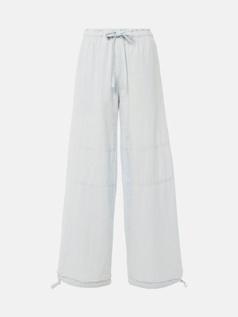 Mid-rise cotton and linen wide-leg pants