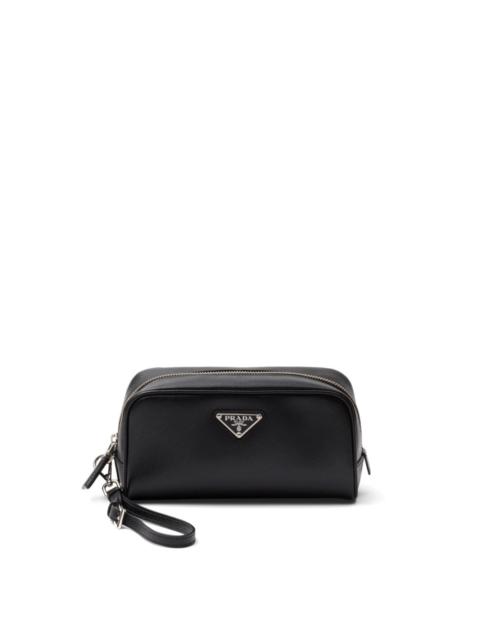 enamel-logo saffiano leather clutch bag