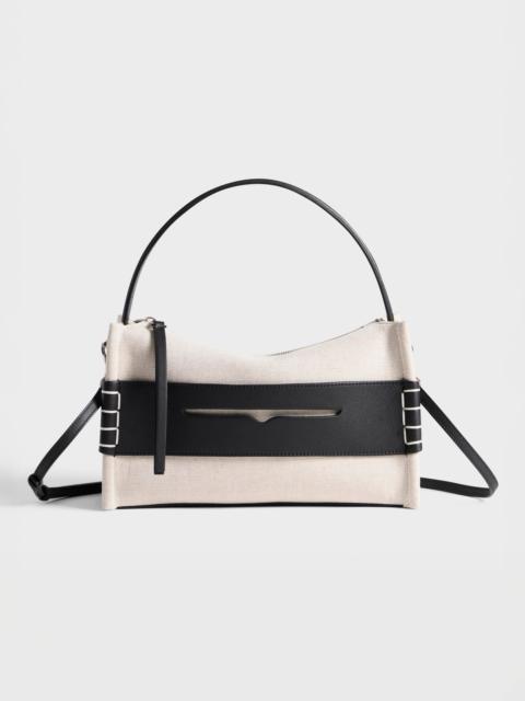 JW Anderson LOAFER BAG IN NATURAL CANVAS & BLACK LEATHER