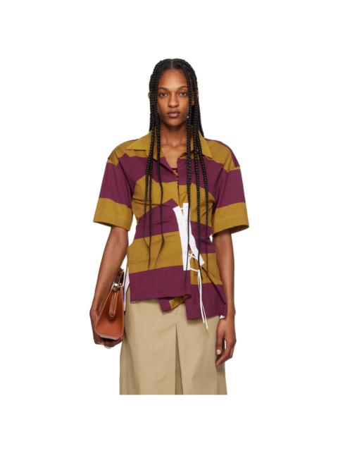 Dries Van Noten Burgundy & Yellow Lace-Up Polo