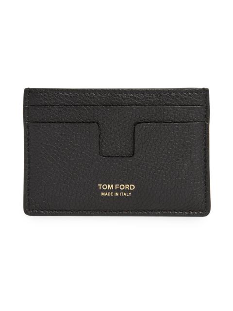TOM FORD Men's T-Line Leather Card Holder - Black Silver