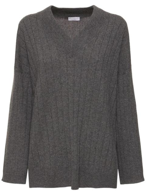 V-neck ribbed cashmere sweater