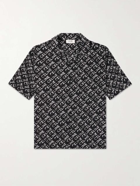 CELINE Convertible-Collar Logo-Print Silk Shirt