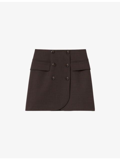 Claudie Pierlot Button-Front Side-Pocket Wool-Blend Mini Skirt