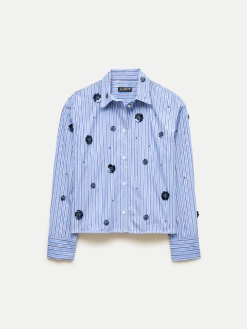 J.CREW Esme cropped button-up shirt in embellished striped cotton poplin