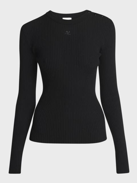 courrèges Shoulder Snaps Long-Sleeve Rib Sweater