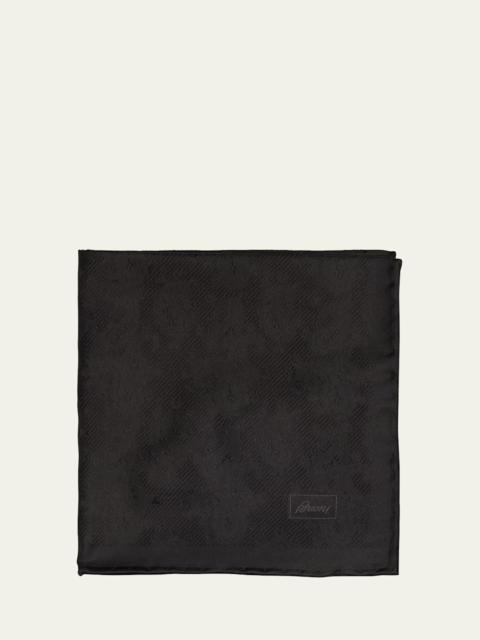 Brioni Men's Solid Paisley Jacquard Silk Pocket Square