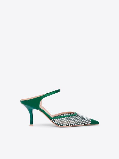 MALONE SOULIERS Vega 70 Green Crystal Satin Mules