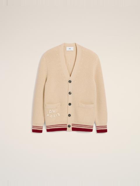 AMI Paris BEIGE WOOL RIBBED SWEATER
