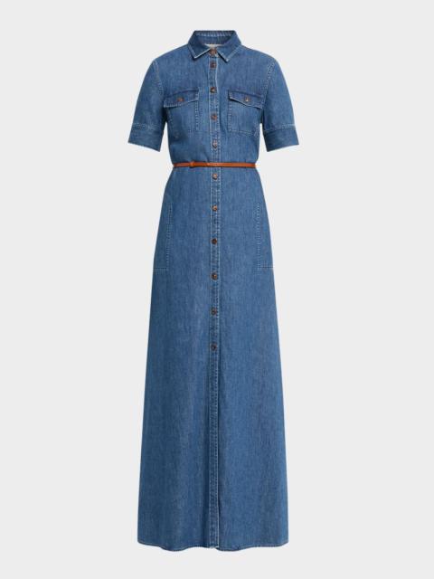 Lafayette 148 New York Belted Cotton Chambray Maxi Shirtdress