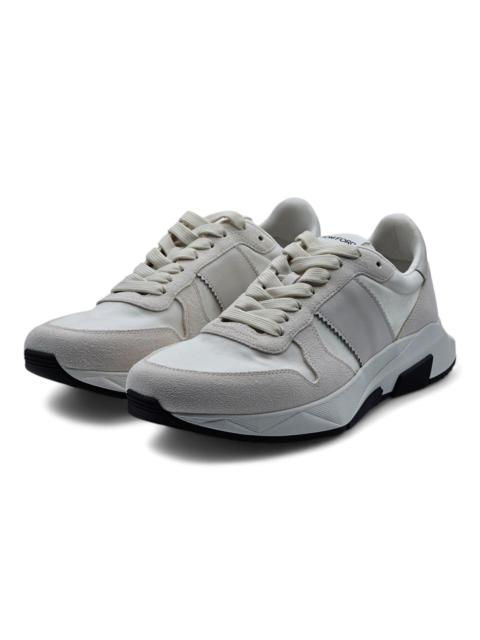 TOM FORD Jagga Leather-Trimmed Suede and Mesh Sneakers White