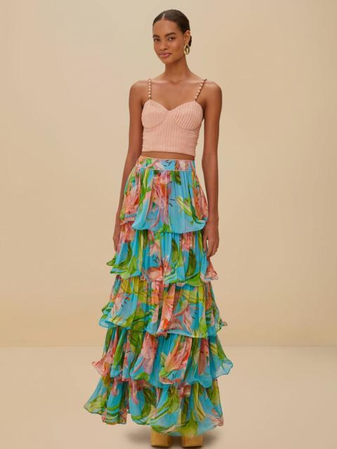 FARM RIO Blue Lily Bloom Maxi Skirt