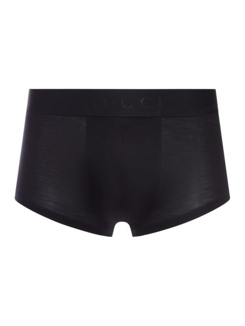 GUCCI LIGHTWEIGHT SILK JERSEY BOXER SHORTS WITH PRINT