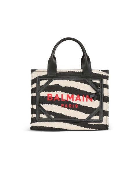 Balmain B-Army small zebra print canvas shopping bag with leather inserts