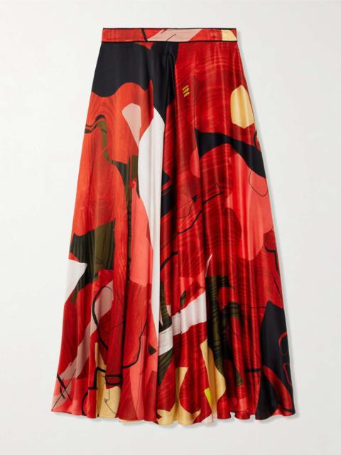 Ameera printed satin midi skirt