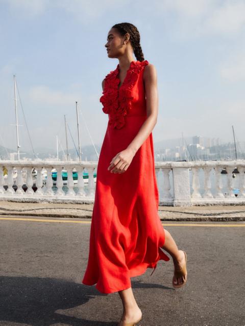 FARM RIO Red Sleeveless Euroflax Premium Linen Midi Dress