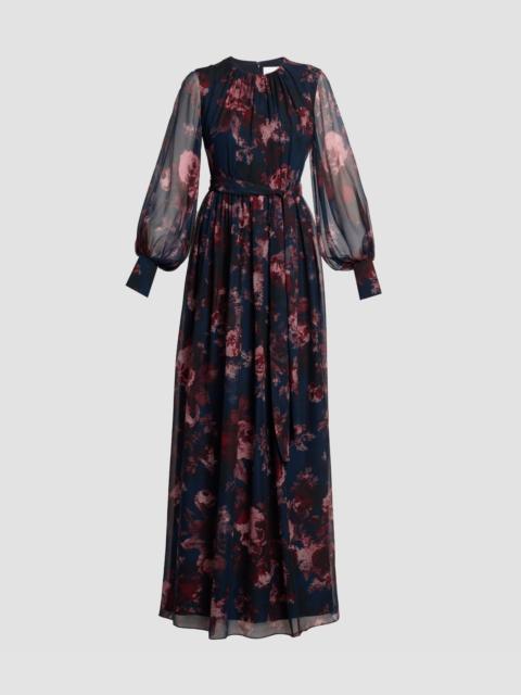 Erdem FLORAL SILK CREPONNE LONG SLEEVE GOWN