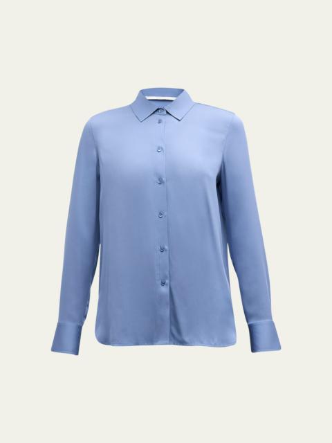 Slim-Fitted Stretch Silk Button-Front Blouse