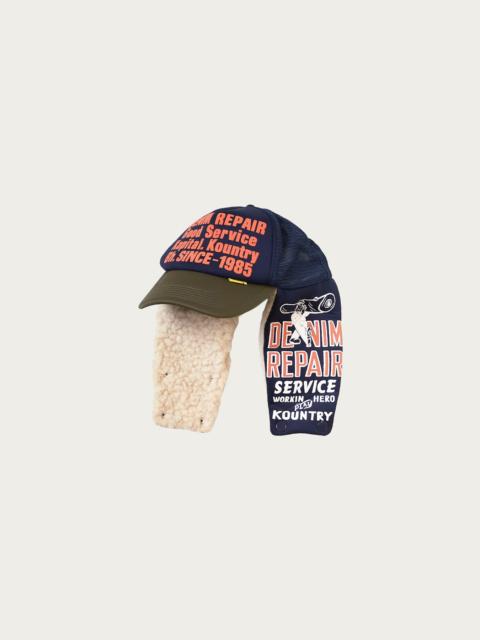 Kapital DENIM REPAIR SERVICE LUMBER Trucker Cap - Navy/Khaki