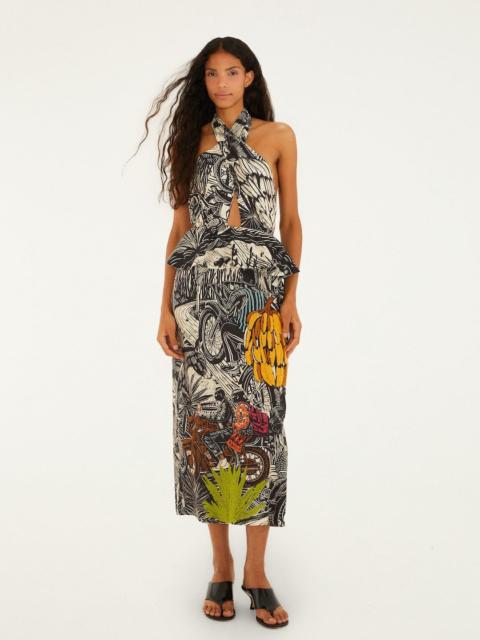 FARM RIO Ruta Beige Embroidered Lenzing Ecovero Euroflax Maxi Dress
