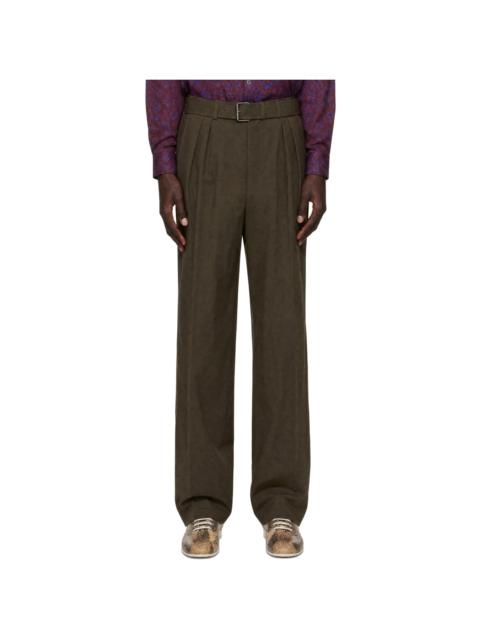 Dries Van Noten Brown Pleated Belted Trousers