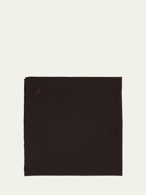 Brioni Men's Silk Poplin Embroidered Monogram Pocket Square