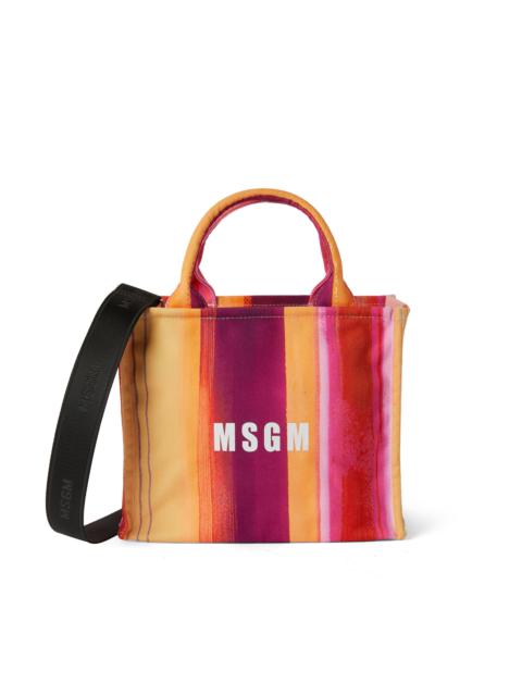 MSGM Cotton "brushed stripes" mini tote bag with MSGM logo