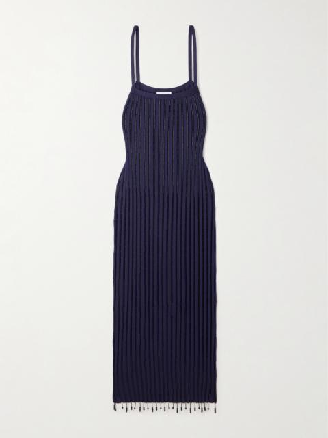 Jil Sander Bead-embellished Ribbed-knit Maxi Dress