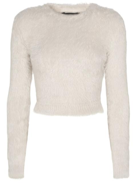 Knotted fuzzy nylon sweater