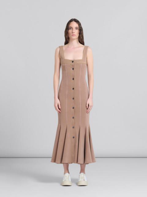 Marni BROWN ORGANIC DENIM MERMAID DRESS WITH CONTRAST STITCHING