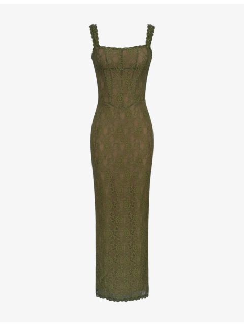 House of CB Aureliana Lace Scallop-Trim Woven Maxi Dress