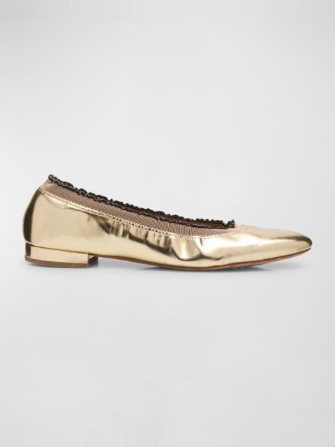 ULLA JOHNSON Elise Metallic Ruffle Ballerina Flats